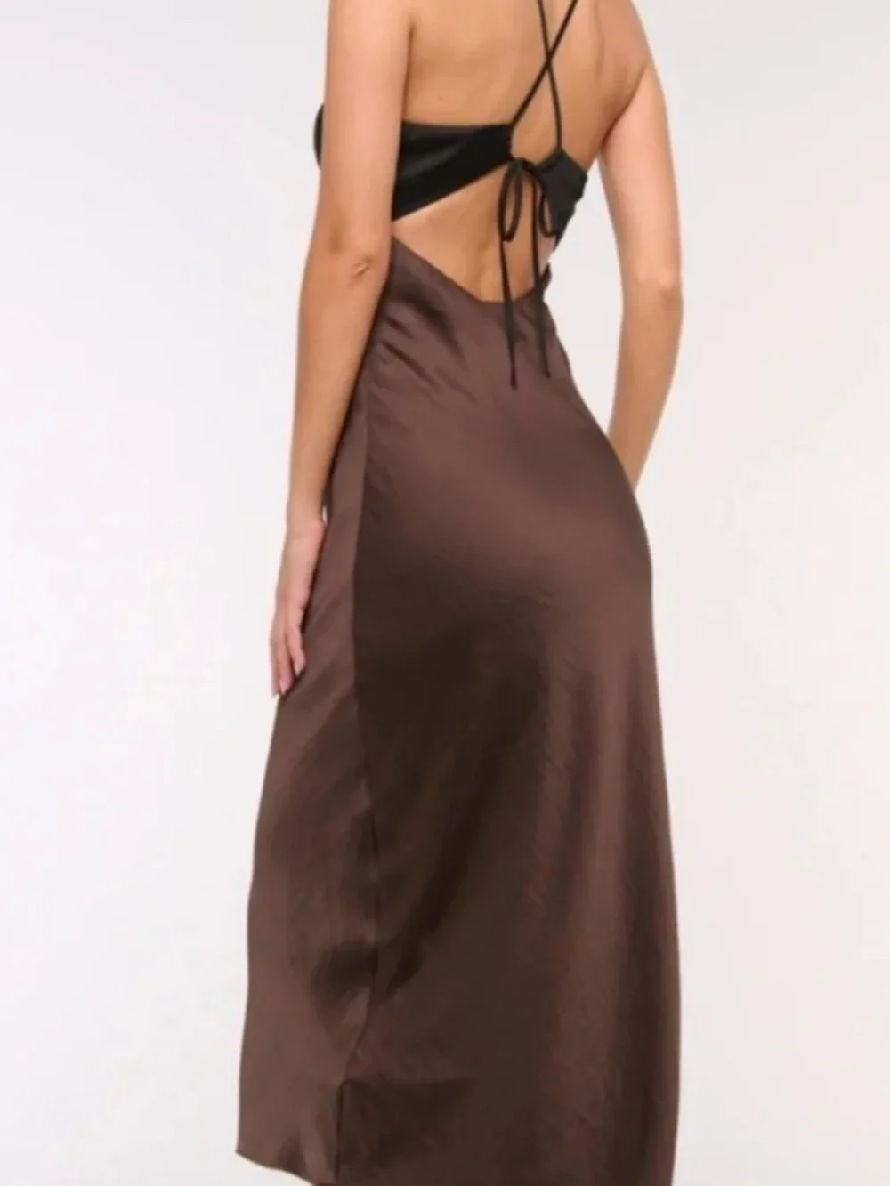 Abercrombie & Fitch Brown Maxi Slip Dress with Black Bodice